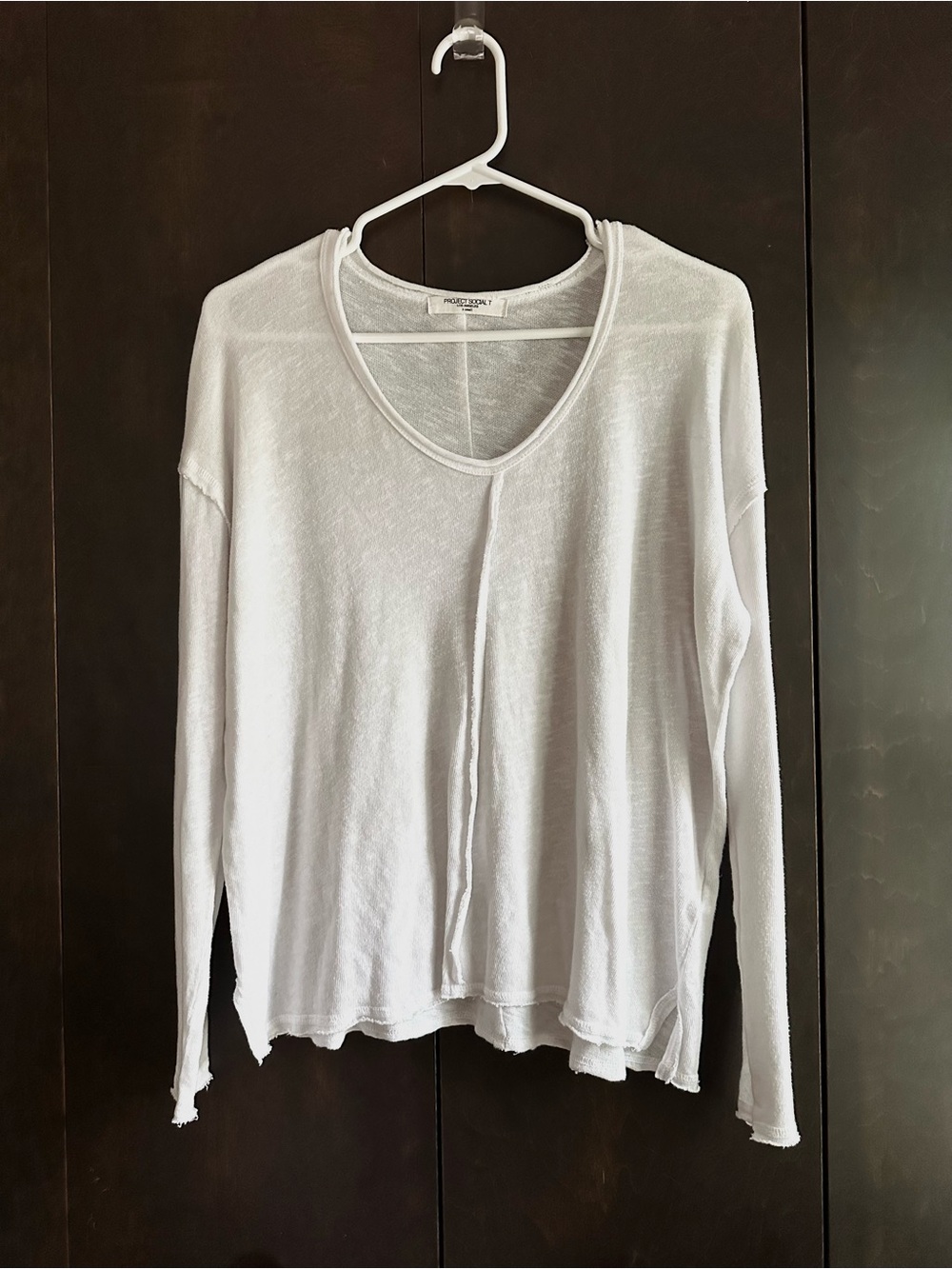 Project Social T White Lightweight Long-Sleeve V-Neck Top